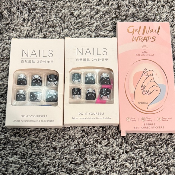 Other - Gel Nail Wraps and Cat Design Press on Nails